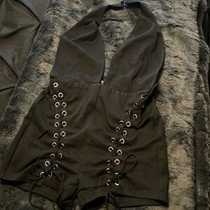 Black halter jumper with gold details